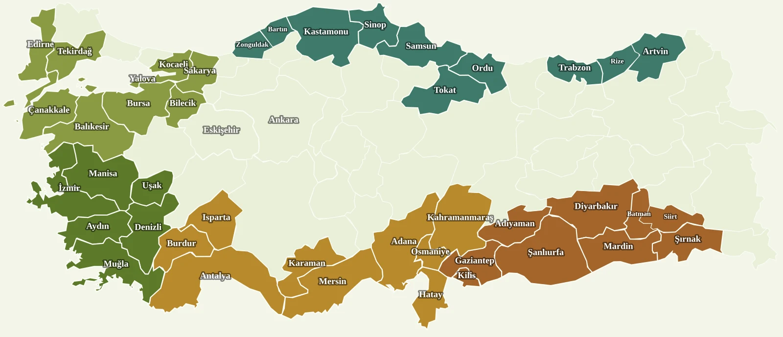 Türkiye zeytin haritası